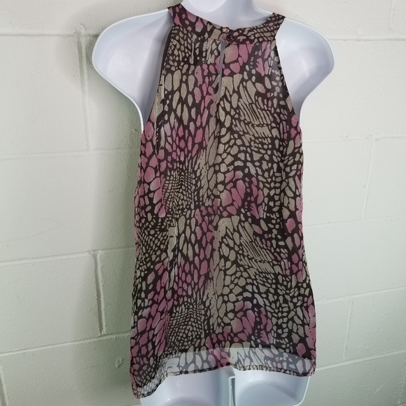 Y2k Vtg Marina Luna Fairy Coquette silk ruffle watercolor sleeveless top - Picture 2 of 8
